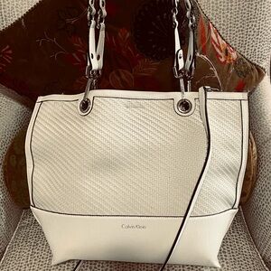 Calvin Klein Cream Tote with Black Accents